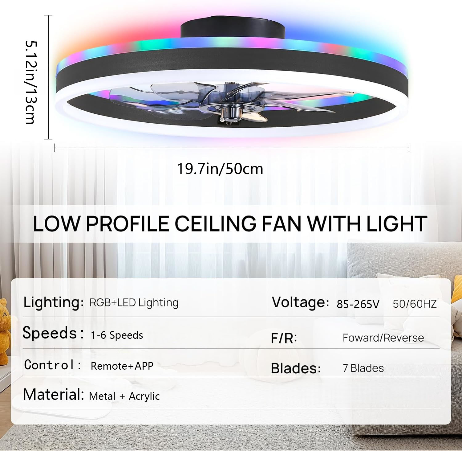 Smart Home Ventilation System - Intelligente RGB-Deckenventilatorleuchte, 6-Gang-Ventilator + Sternenhimmel-Effekt, moderne