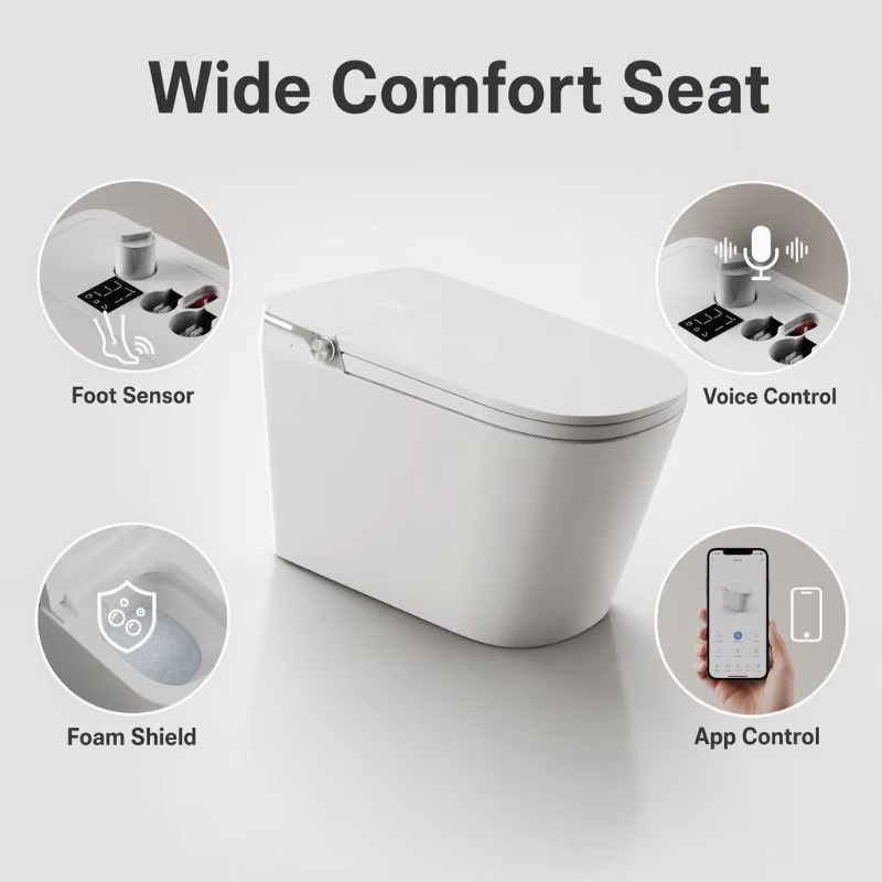 Weißes Smart-WC mit quadratisc – Smart Home Hotel Bewertung und Preis